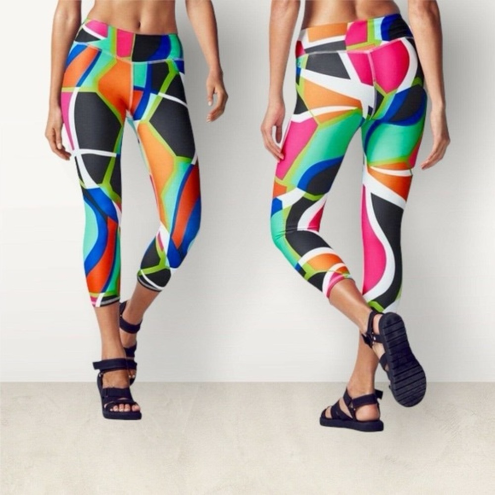 FABLETICS WINN POPSICLE PRINT WOMENS POWERHOLD LEGGINGS NEON COLOR SZ XS